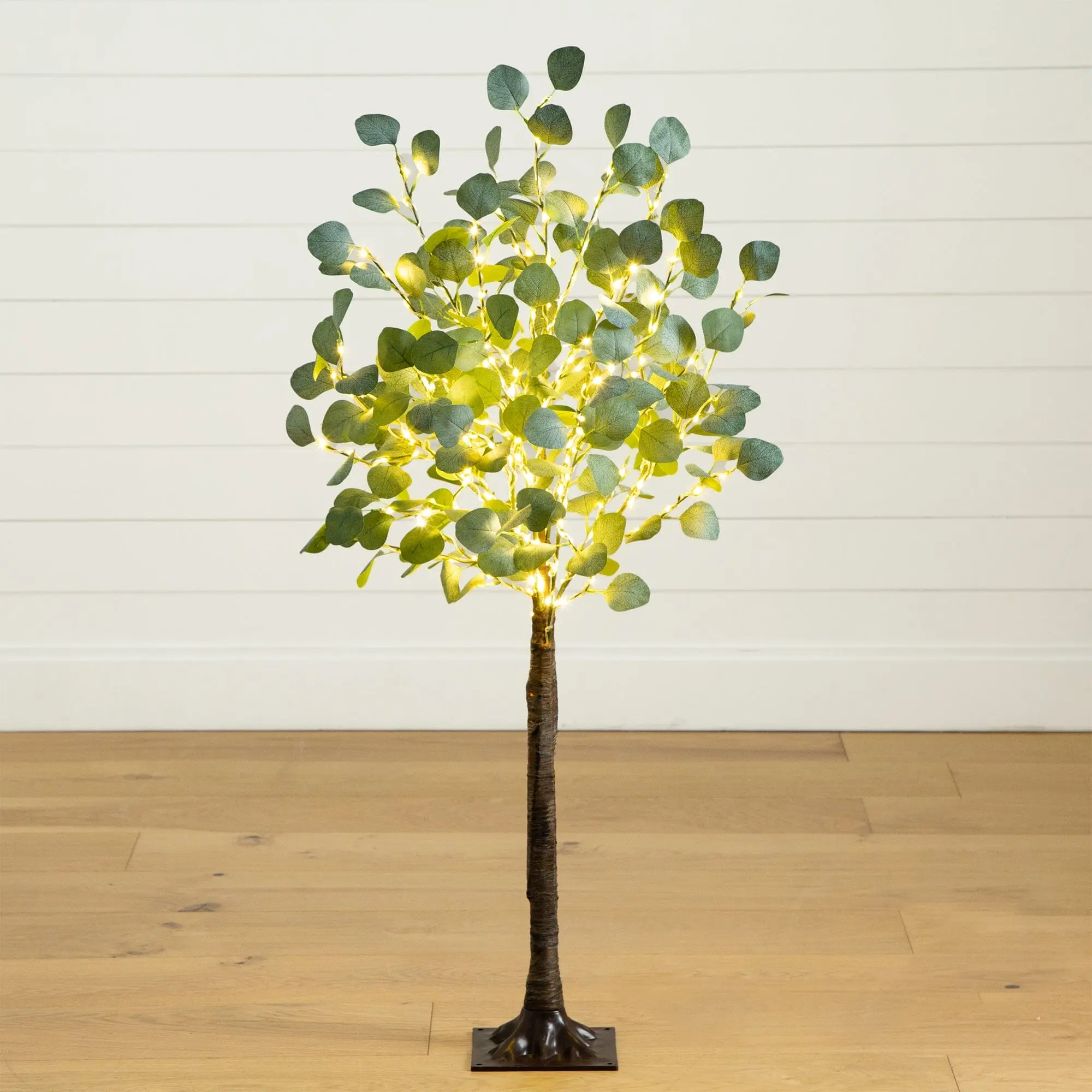 4ft Lighted Artificial Eucalyptus Plant, 240 Warm White LED Lights with Leaf Accents, Home Decor Centerpiece for Botanical Aesthetic Table Display