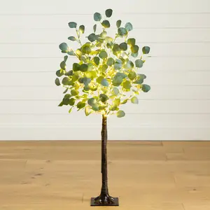 4’ Lighted Artificial Eucalyptus Tree with 240 Warm White LED Lights