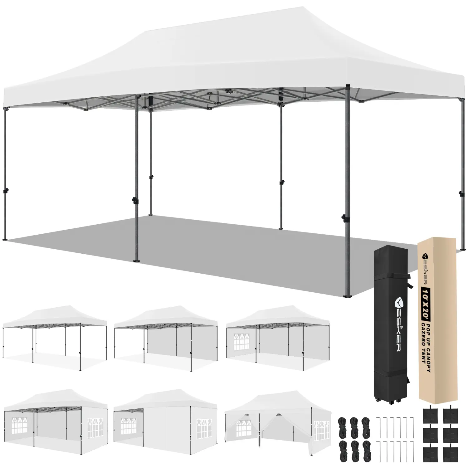 Yesker Instant Setup Gazebo, 10x20 ft All Weather Backyard Canopy with 420D Fabric, 6 Removable Sidewalls & Heavy-Duty Frame for Events