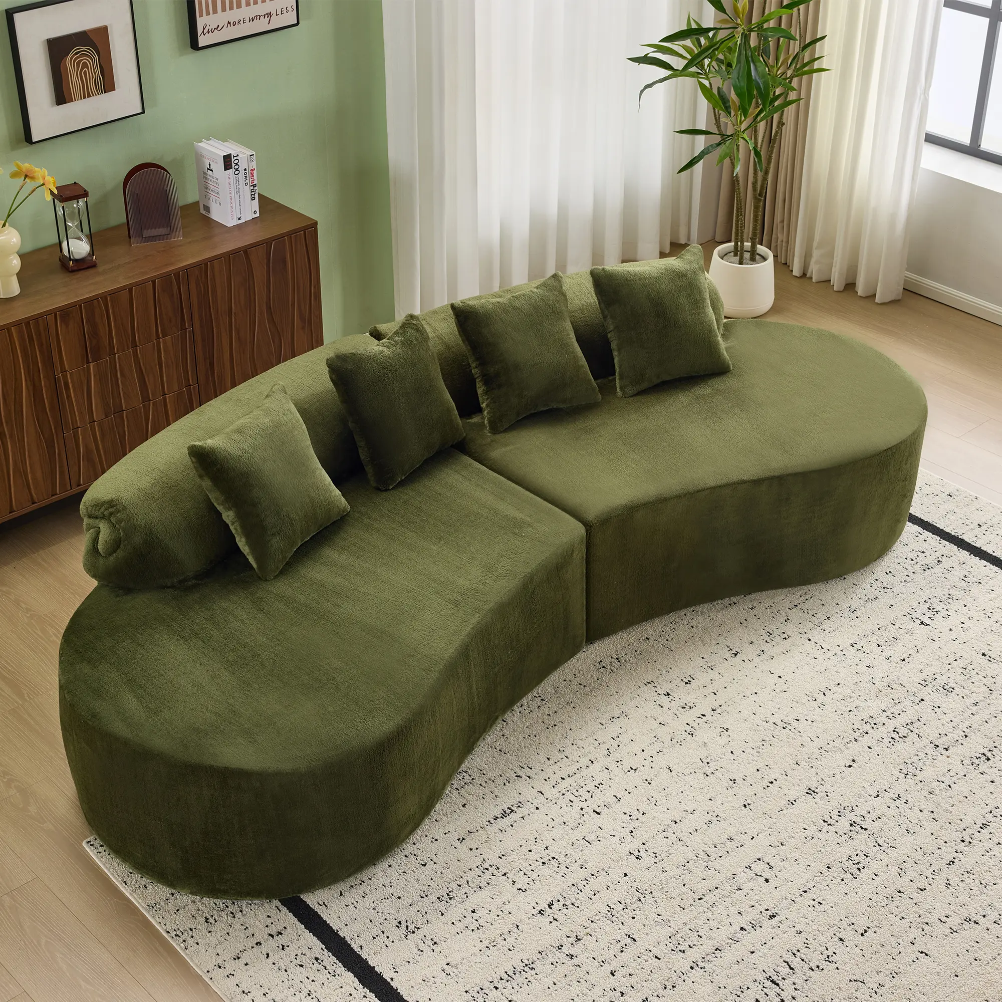 Eyisean 111.4" Plush Oversized Boneless Sectional Couch, Modern Fluffy 4-Seater Curved Cloud Couch with Throw Pillow, No Assembly Required, Comfy Deep Seat Lounge Sofa for Living Room, Apartment
