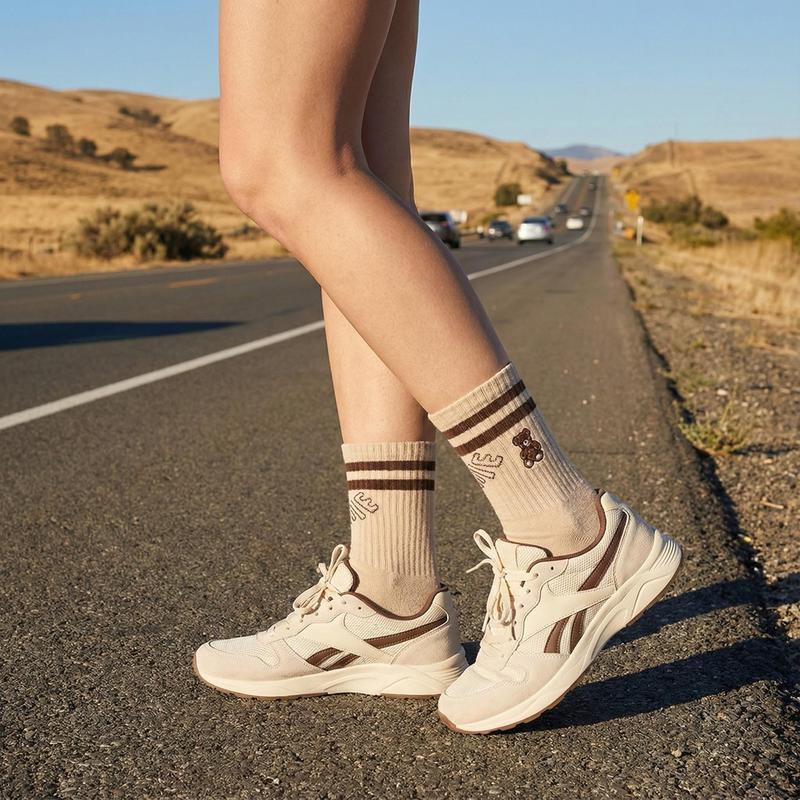 Auravia Women's Cute Teddy Bear Cotton Quarter Ankle Socks 5 Pairs Striped Patterns Breathable Sweat-Wicking Preppy Style Everyday Wear Soft Comfortable Stylish Casual Womenswear