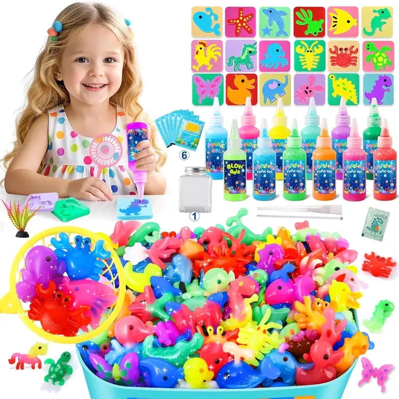 Halloween fall Gifts Christmas Gift Magic Water Elf Toy Kit, Aqua Fairy Water Gel Kit, Magic Water Elf, Aqua Fairy, Magic Water Elf with 8 Glow Colors Gels and 6 Sea Creature Molds,Crafts for Kids Ages 4-8