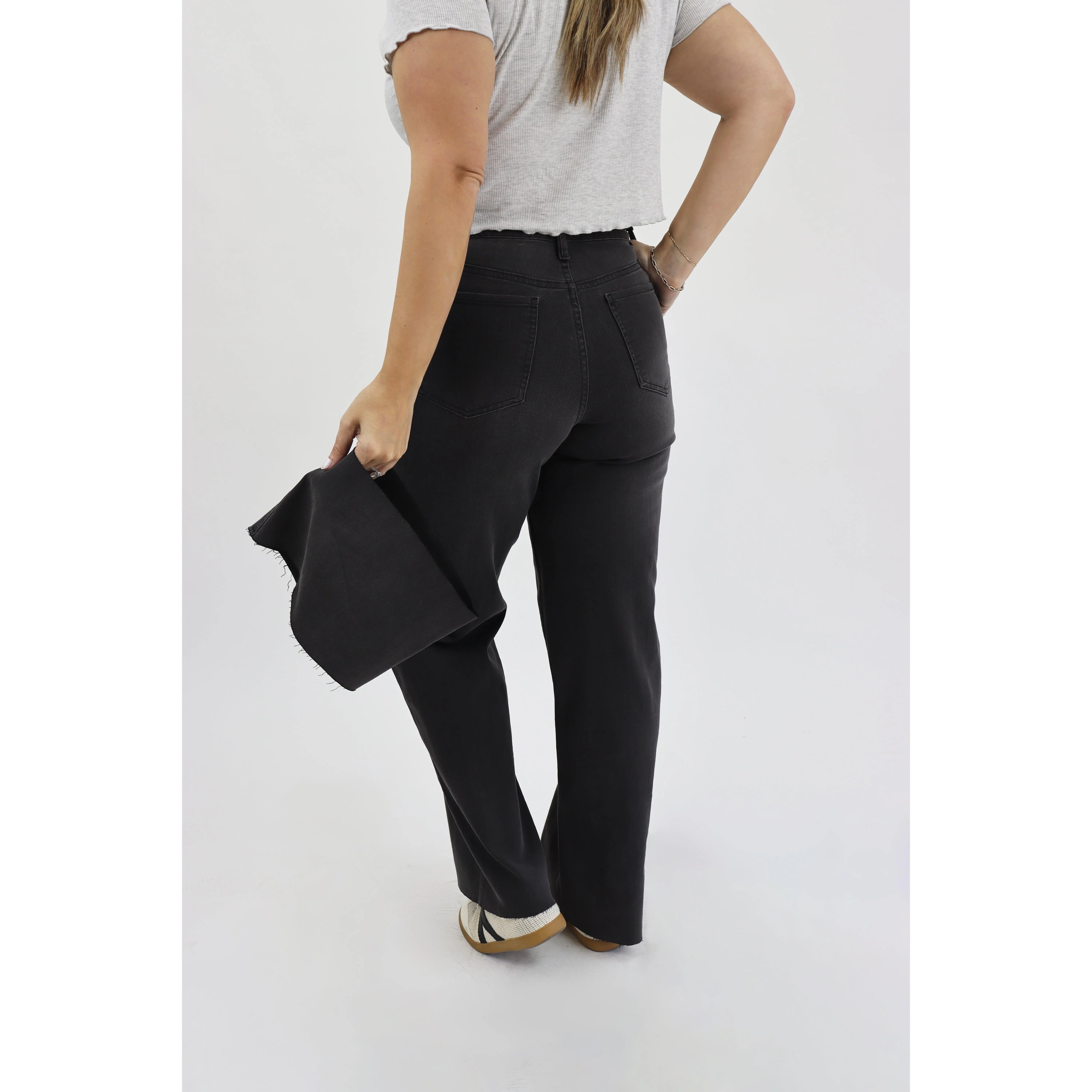 Tummy Control Wide Leg Jeans - Vintage Black - Cut to Length
