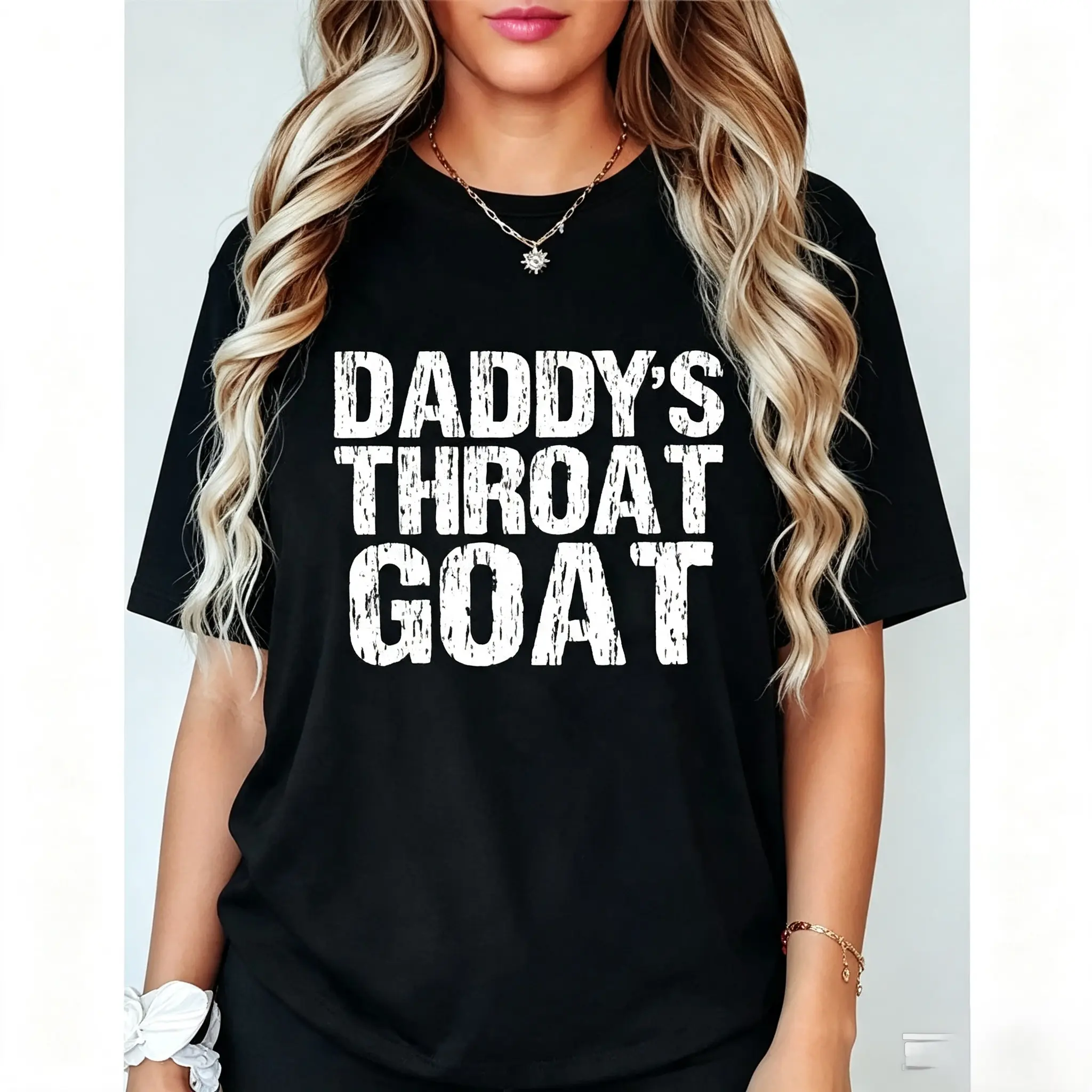 100% Cotton Unisex Daddy's Throat Goat Fun Sexy Adult Distressed Profanity T-Shirt