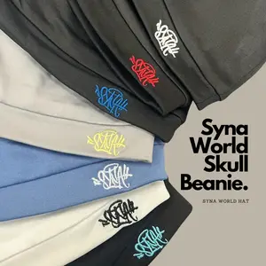 SynaWorld Knitted Skull Hat Men's Casual Beanie Hat with Embroidery Print, Syna Beanie Hat Men Women Paragraph Quality hat Y2k Warm Beanies Syna Running Cap, Available in Multiple Colors