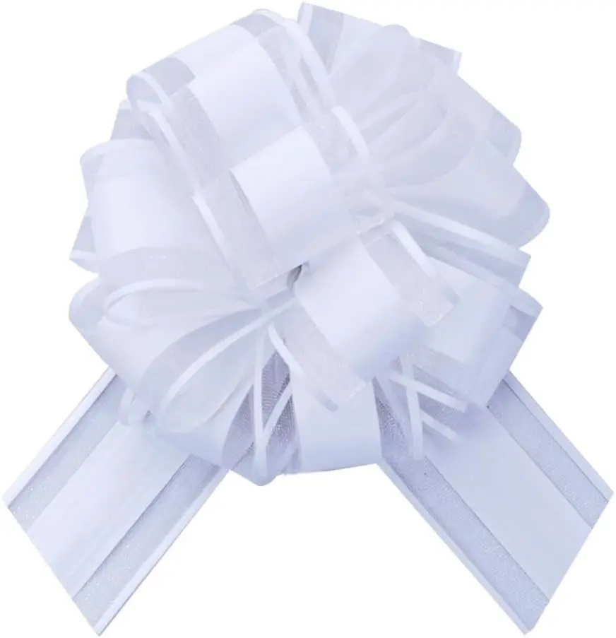 6 Pack 6 Inch White Pull Bows for Gift Wrapping Christmas & Holiday Decor Quick & Beautiful Ribbon for Christmas Weddings Birthdays & Baskets