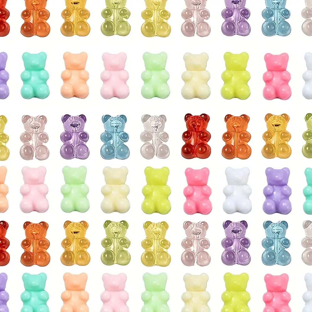 138 bear-shaped crystal divider beads, 18X11mm vertical holes, two styles - solid color and transparent color. Suitable for DIY jewelry and handicrafts, bracelets, necklaces, earrings, keychains and decorations. The colors are bright and soft, and the,sum