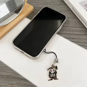 Halloween Cartoon Dark Series Phone Strap, Scythe Skull Pendant, Ghost Skull Short Necklace, Student Gift, USB Drive Keychain