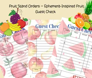 Fruit Stand Orders Ephemera Inspired Fruit Guest Check 8 5 x 11 Printable Sheet 300 DPI Vintage Style with Strawberry Peach Citrus Imagery