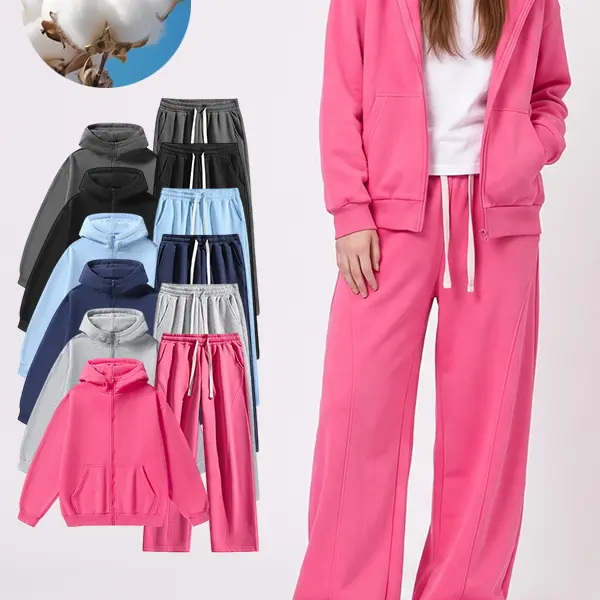 2 Piece Basic Joggers Sweatsuit Set, Full Zip Hoodies + Baggy Wide Leg Sweatpants for Mens & Womens, Soft Cozy Fleece Lined Fabric Unisex 2PCS Sweat Suits, Casual Loungewear for Daily Wear and Travel, Streetwear, Sportswear, Tracksuit Outfit