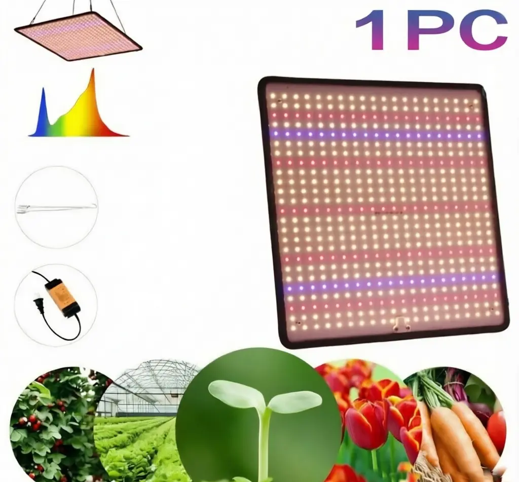 1 PC LED Grow Light Panel Lamp with Full Spectrum White, Blue, Red, UV, IR LEDs - 300*300 mm, 36-95V DC, ABS Material, 4x4ft Coverage for Indoor Plant Veg & Bloom Seedlings in Grow Tents, Greenhouses, Hydroponics