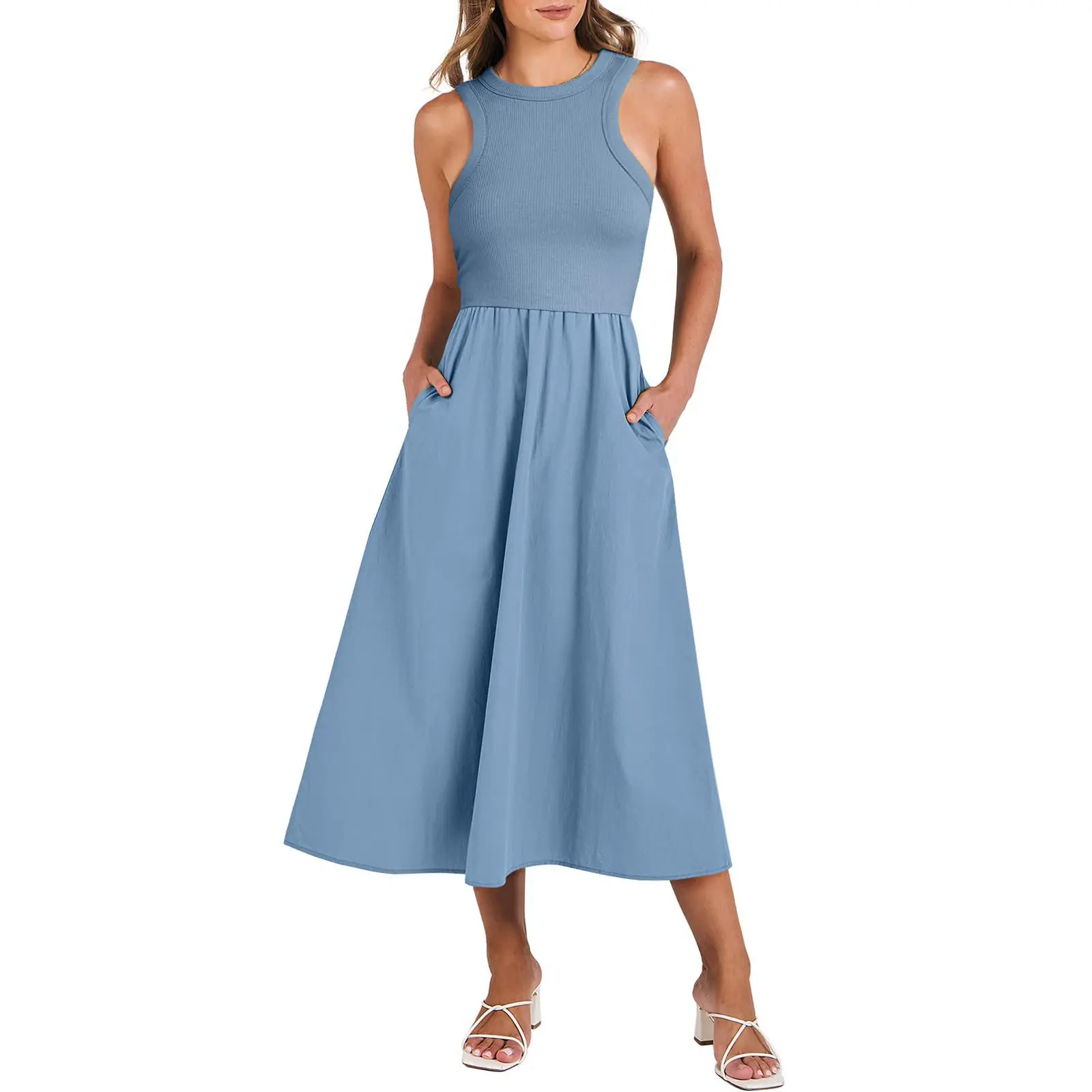 ANRABESS Women's Summer Casual Sleeveless Midi Sundress Knit High Neck Tank Top Racerback Flowy Dresses with Pockets Womenswear Outdoor Spring Dresses - TikTok Shop ANRABESS Women's Summer Casual Sleeveless Midi Sundress Knit High Neck Tank Top Racerback Flowy Dresses with Pockets Womenswear Outdoor Spring Dresses - TikTok Shop