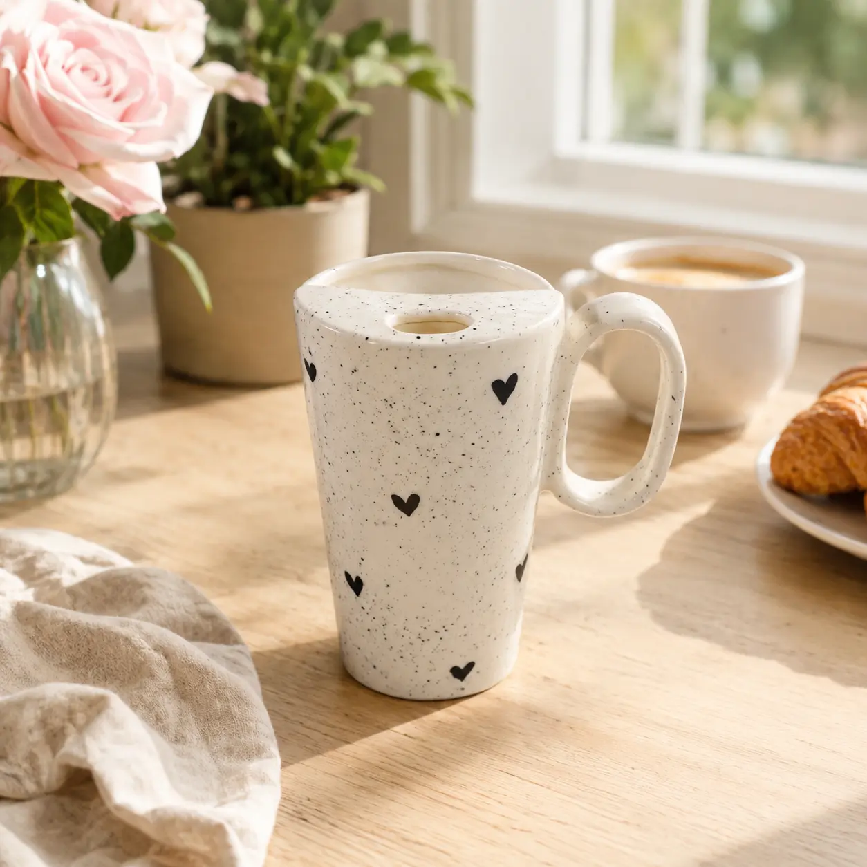 Handle Ceramic Coffee Mug Handmade Microwave Dishwasher Safe 12oz Reusable Perfect Gift for Coffee Lovers Mother's Day Ideal Size Safe Lead Free     12