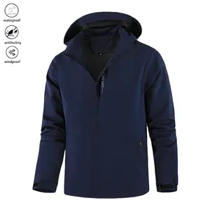Lightweight Men's Outdoor Casual Jacket - Navy Blue, Windproof Waterproof, Hooded Jacket with Zipper Pockets, Polyester Fiber, Suitable for Spring and Autumn, Machine Washable