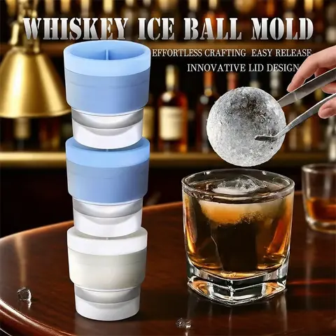 2.5-Inch Ice Sphere Mold Set - 3-Piece Stackable Batch Slow-Melting Maker, Home Bar Accessories for Whiskey, Iced Coffee Drinks, Kitchenware for Crafting Ice Balls