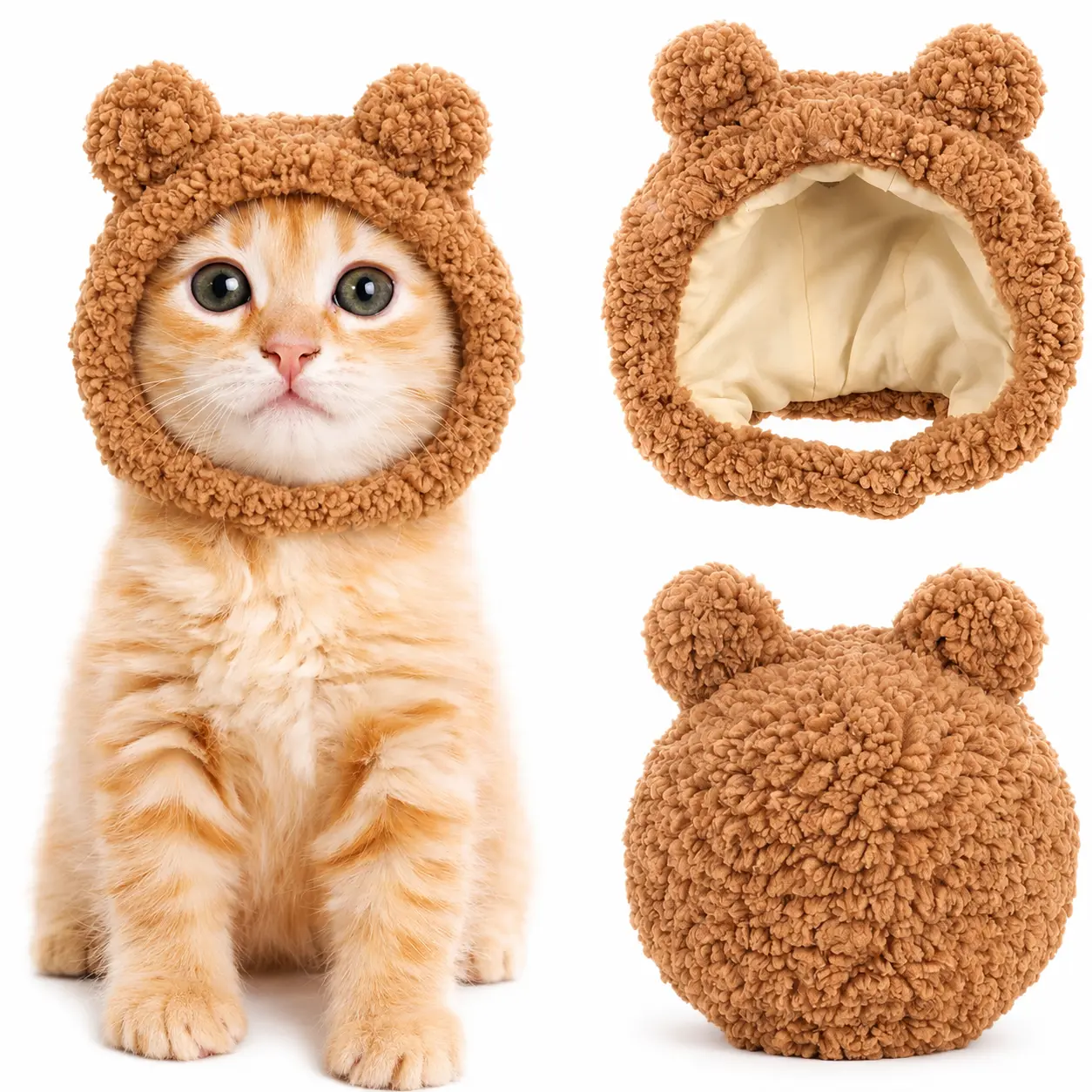 Brown Bear Pet Costume, Soft Plush Bear Ear Accessory for Cats, Kitty, Kitten, Puppies and Small Dogs