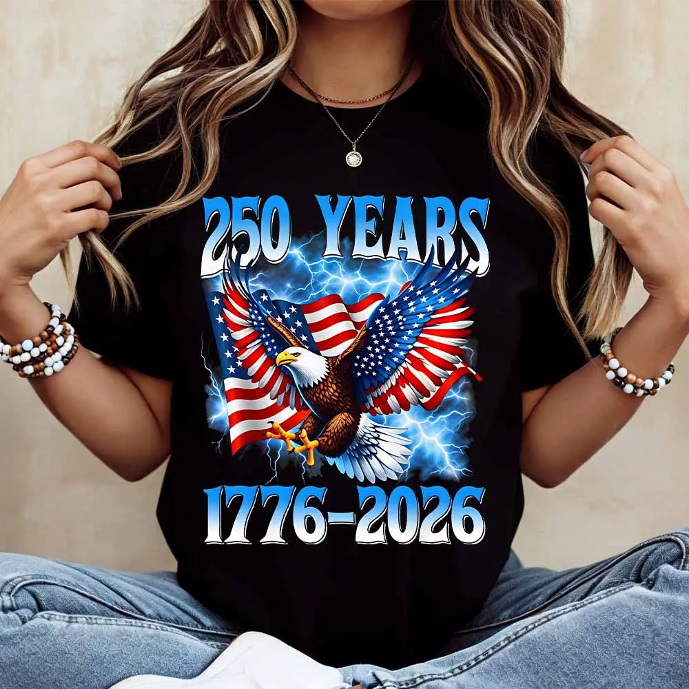 American Eagle Flag 250 Years 1776 2026 Independence Day Print T Shirt Women Casual Short Sleeve Top
