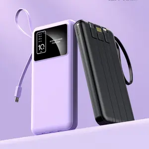 10,000 mAh Portable Charger Power Bank, Mini Battery Pack with 4 Built-In Cables, USB Charger Mobile Power Bank for iPhone 13–16 and Samsung Android Phones, External Battery Pack