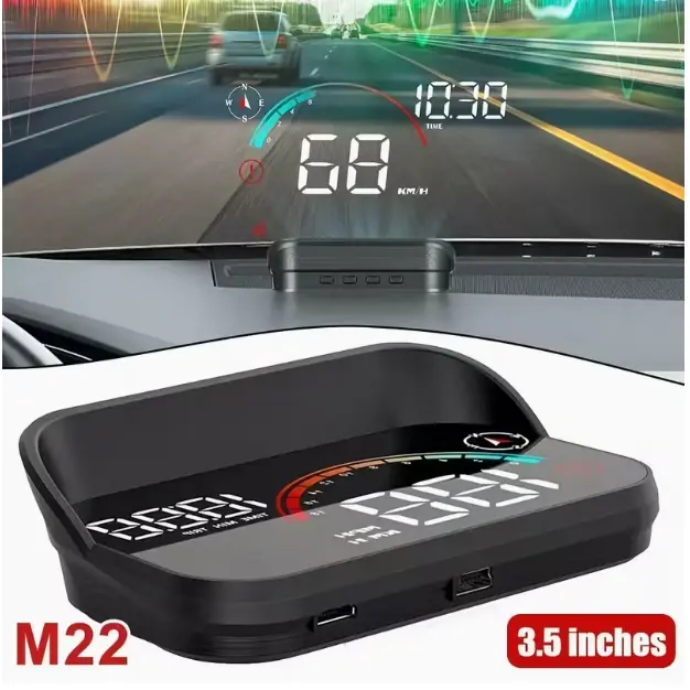 M22 Car HUD Head Up Display, GPS Speedometer Windshield Projector, Plug and Play Digital Speed Meter with Compass Time Trip Display, Anti Glare Hood Universal for All Vehicles