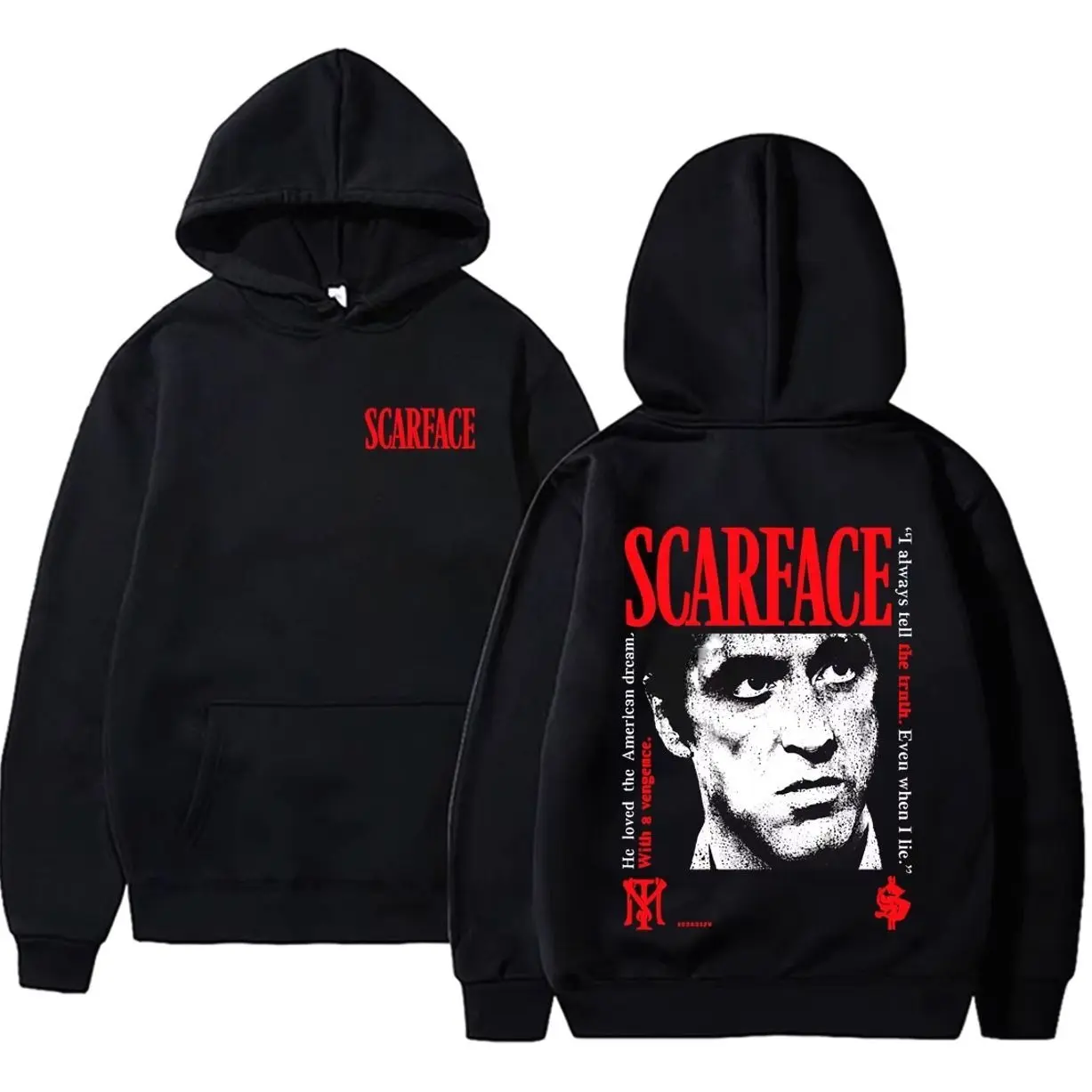 90s Classic Gangsters Movie Scarface Hoodie Tony Montana Al Pacino Graphic Pullover Hoodies Men Women Fashion Vintage Tracksuit Q
