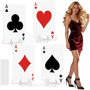 4 PCS Giant Poker Card Cardboard Cutouts with Stands, Casino Ace Playing Card Yard Sign with Stakes Casino Theme Decorations for Poker Night Parties, Game Table Decor, Las Vegas Theme Events