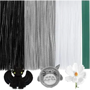300 Pieces Grey White Pipe Cleaners with 20 Pieces Flower Stems Chenille Stems for DIY Art Craft Projects Creative Gift Party Decorations
