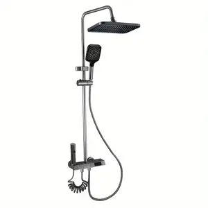 Super Panel Shower Head, 11.8 inches, 4 functions, no power required, ambient lighting, digital display, space aluminum material, PVC extra-long hose, all-brass body (internal pressurized water tank, water-driven), water-saving, luxurious experience