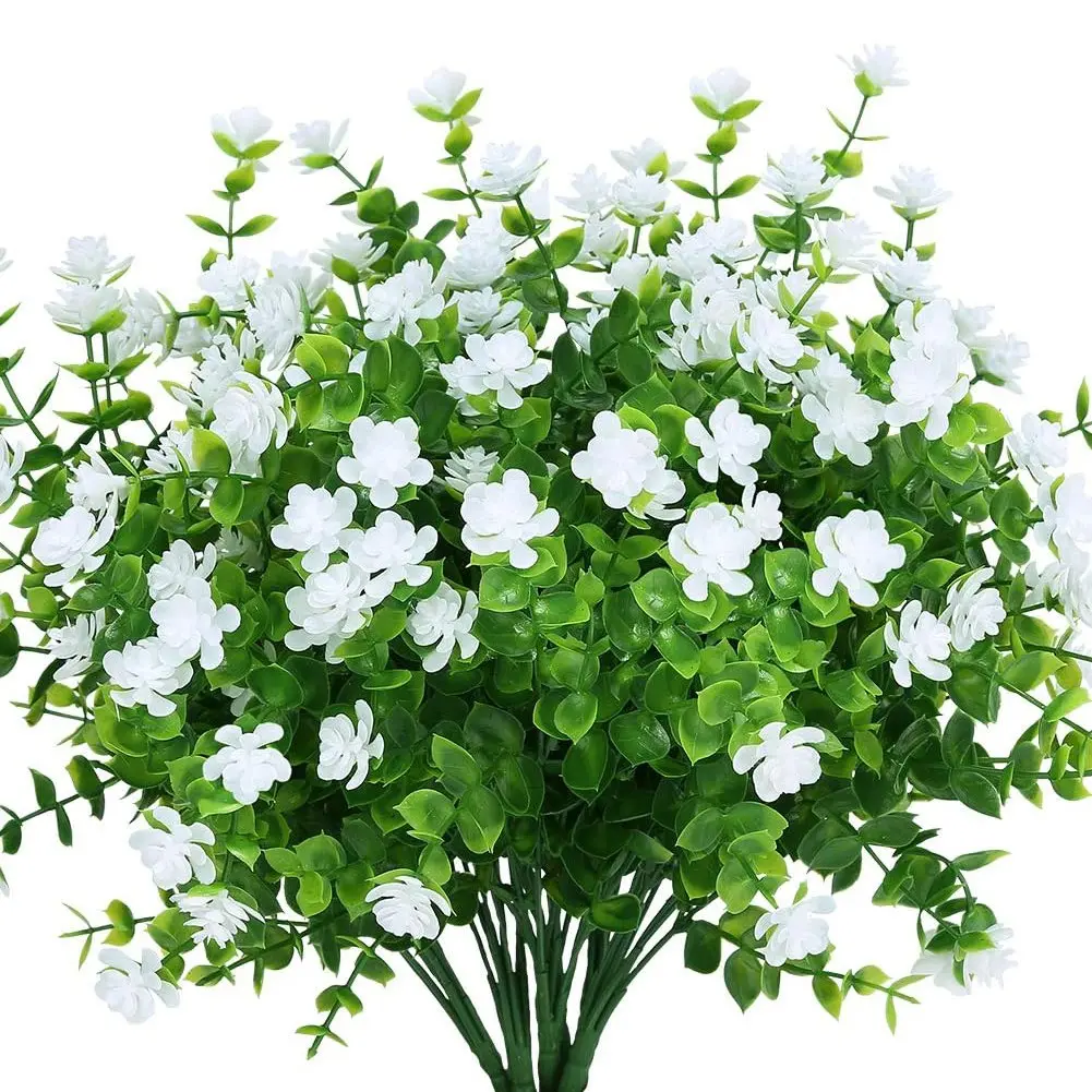 4 Pcs Spring Eucalyptus Leaf Artificial Flowers, Faux Flower Bouquets, UV Resistant Decorative Blooms, Low Maintenance, Ideal for Garden, Balcony, Indoor Tabletop, Party Decoration, Floral Decoration, Fake Decorative Flowers, Home Decoration Bouquet