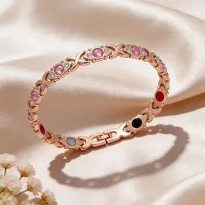 PolarEve Women’s Magnetic Energy Bracelet, eco-friendly alloy with diamonds, Adjustable Metal Wristband, Valentine’s Day Jewelry Gift