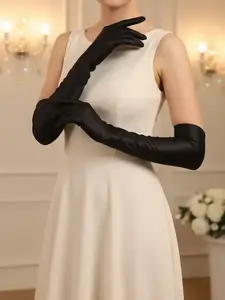 Women's Elegant Minimalist Plain Color Gloves, 1 Pair Classic Trendy Full Finger Gloves, Fashionable Accessories for Prom & Wedding Party for Women & Girls