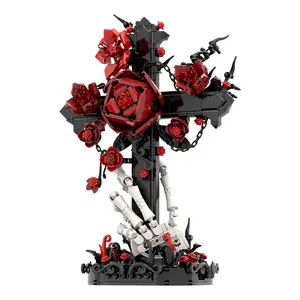Gothic Cross Flower Building Blocks Set 636-Piece Religious & Gothic-Themed Creative Construction Model for Teens Kids Collectors, Easter Thanksgiving Desktop Display, Church-Style Home Decor, Religious Gift Giving