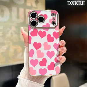 Electroplated Phone Case for iPhone 17 15 Pro Max Air 16 14 Plus 13 12 11 Hearts in Blush Soft TPU Silicone Dirt-proof Easy to Clean Soft Cover Gift