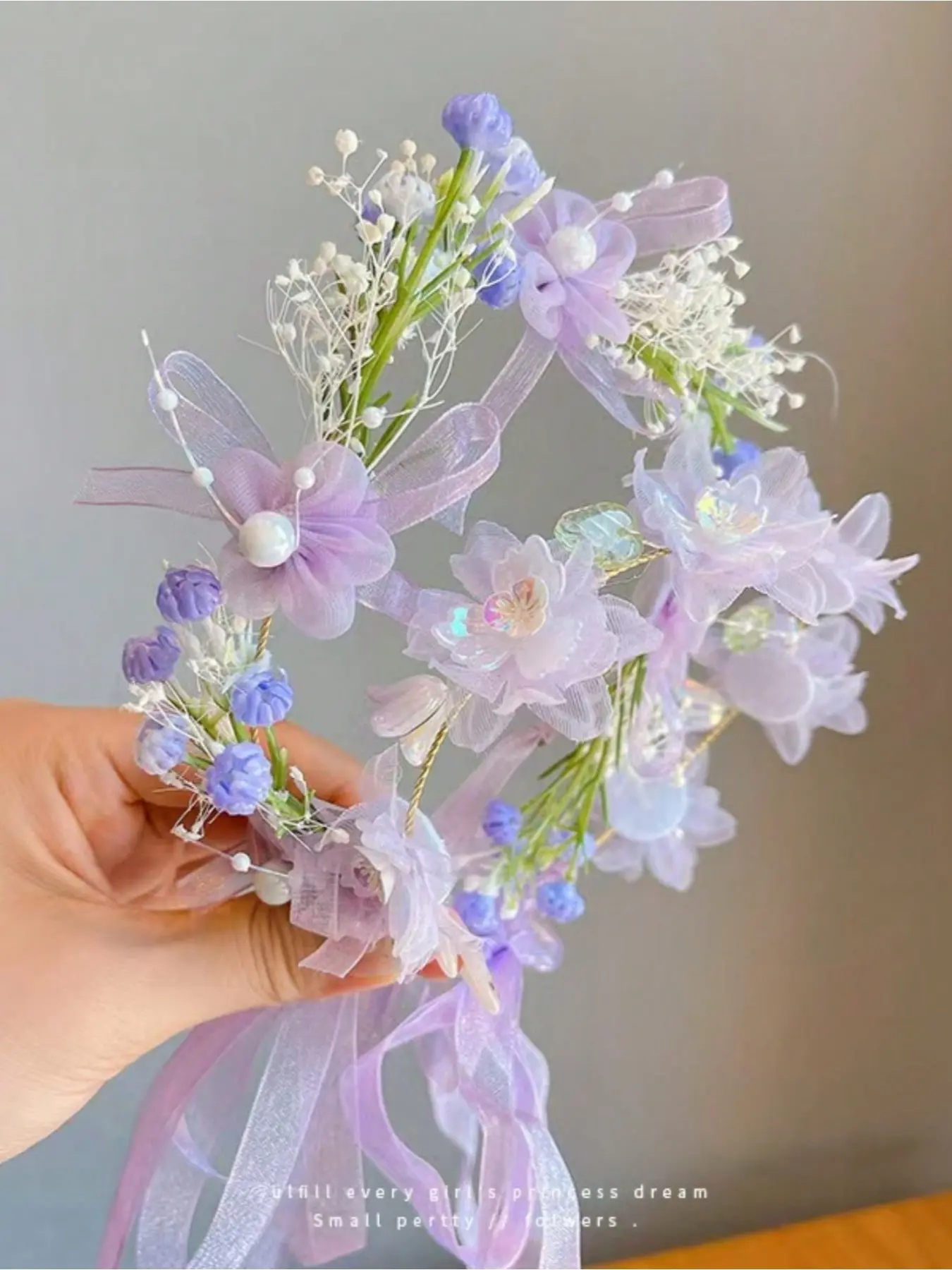 A crown tiara princess wreath super fairy pearl streamer floral hairband flower girl wedding head flower women's headband hair accessories Bridal Headband Flower Headpiece