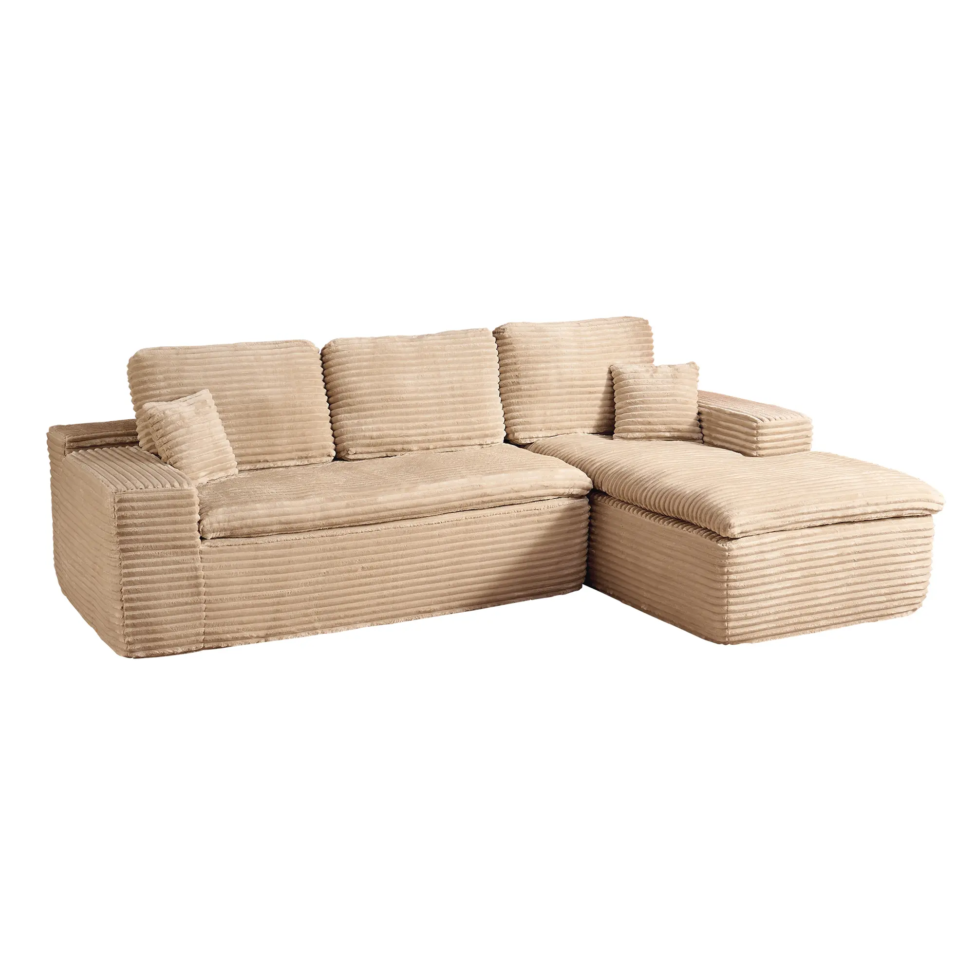 Beige Plush Corduroy Right Chaise