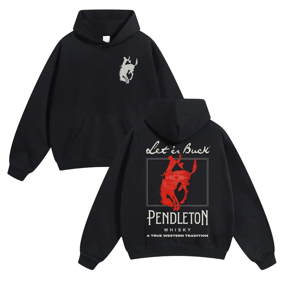 Unisex Western Graphic Pullover Hoodie, Men's Long Sleeve Let 'Er Buck Rodeo Sweatshirt, Soft Cotton-Blend Oversized Streetwear