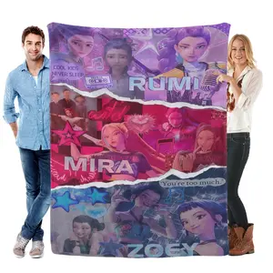 Rumi Mira Zoey KPop Demon Hunters Blanket, Purple Pink Y2K Aesthetic Throw, Soft Warm Flannel 30x40 40x50 50x60 60x80inch