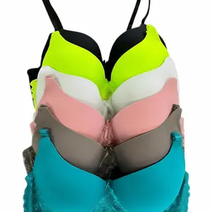 01 Women's Padded Push-up Bra with Lace Trim, Multicolor, Full Coverage, Adjustable Straps, Medium Support, 6 Pack