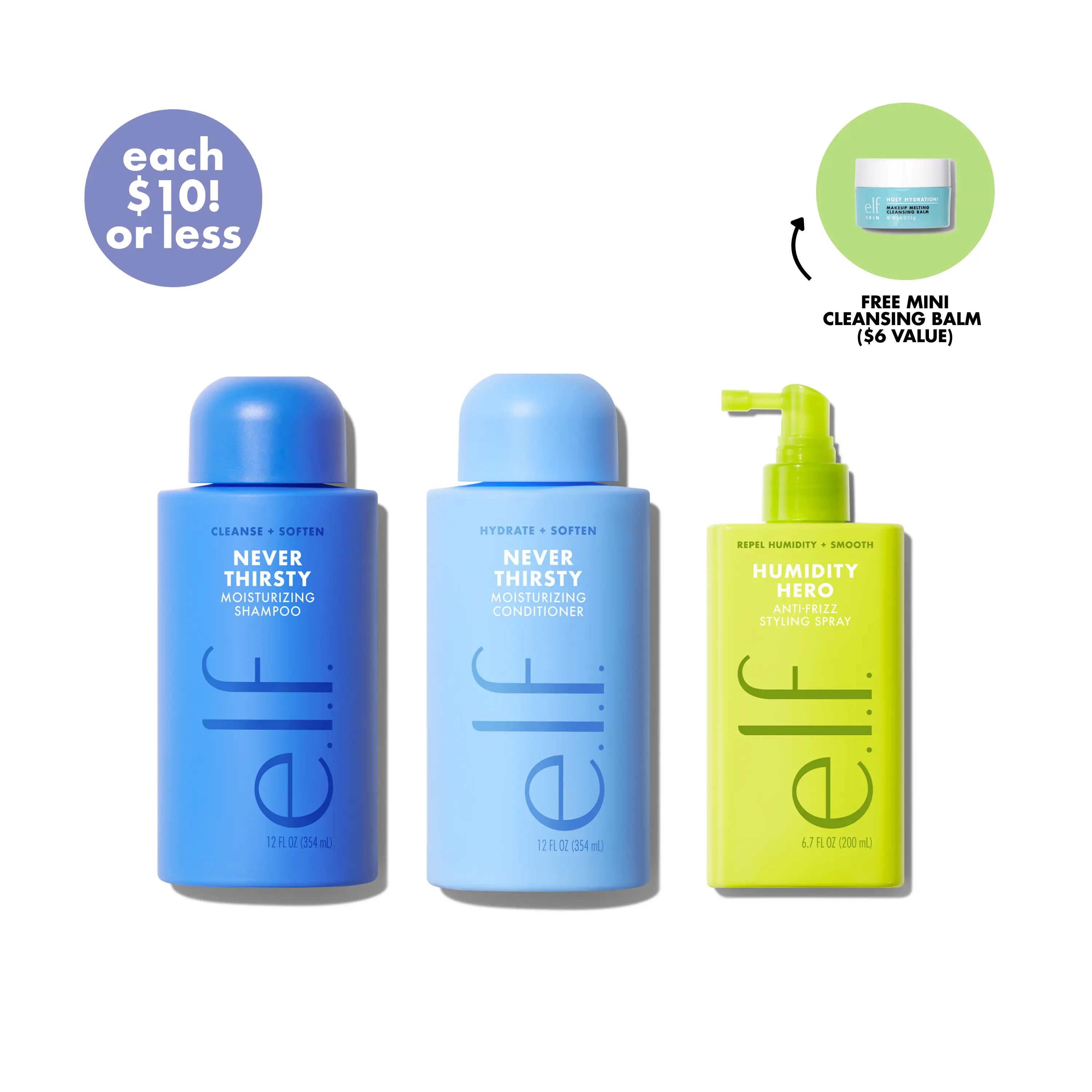 Frizz To Rizz Haircare Trio: Hydrate + Smooth + Repel Frizz For Every Hair Type (Shampoo + Conditioner + Anti-Frizz Styling Spray)