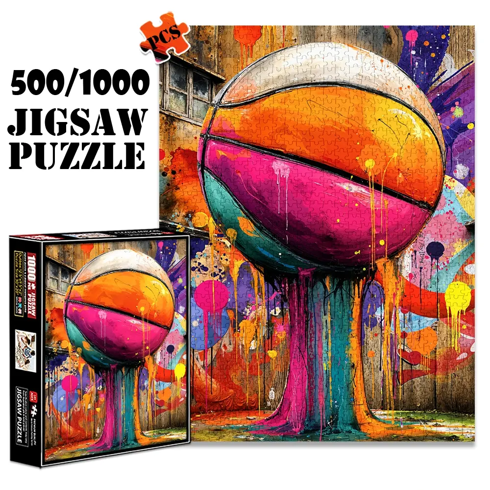 1pc 1000 piece adult puzzle 70x50cm Colorful Graffiti - Inspired Basketball Artwork500 pieces of paper jigsaw puzzle, suitable for adults and families, large-scale DIY puzzle interactive toy games,