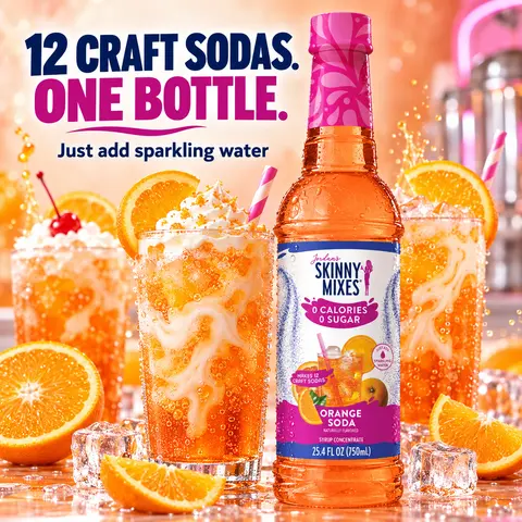 Jordan's Skinny Mixes Sugar Free Orange Soda Syrup, 25.4 fl oz. The Perfect Dirty Soda Base. 0 Sugar Dirty Soda Beverage Syrup
