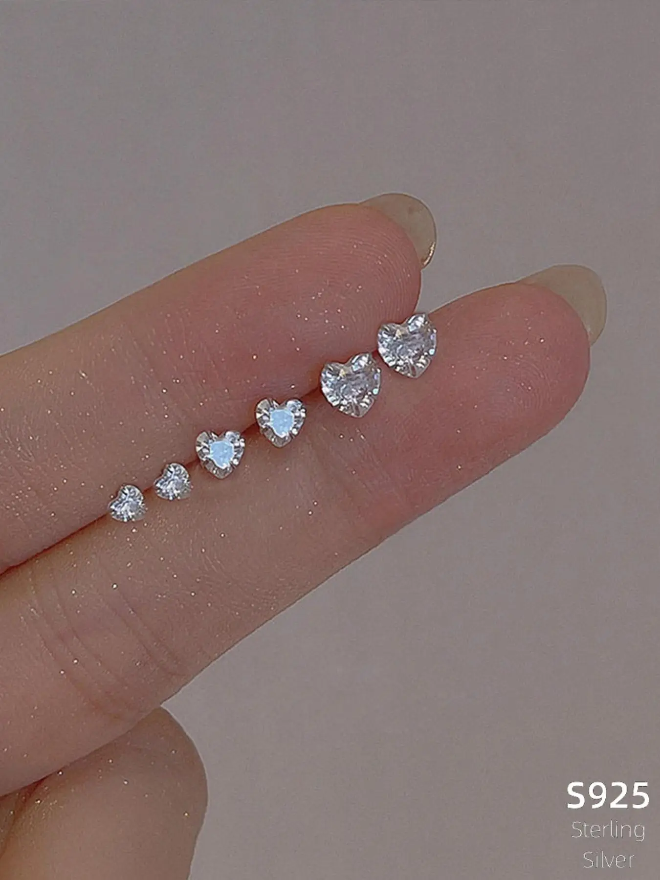 S925 Sterling Silver Heart Shaped Artificial Zirconia Earrings, 3 Pairs Inlaid Zircon Stud Earrings, Artificial Zircon Earrings, Classic Jewelry for P