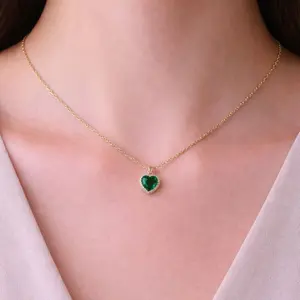 Secret Treasure Heart Necklace – Emerald Green Gemstone | 14K Gold Plated Adjustable Chain | Elegant Romantic Jewelry for Women