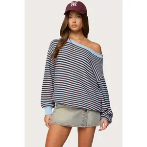 Averi Striped Oversized Off Shoulder Sweater