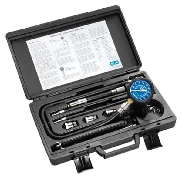 OTC 2.50 in. Gauge Deluxe Compression Tester Kit, 1 Kit with 12 in. Flex Hose, 14mm Connector, 16mm Thread Seat Plug Adapters, Complete Package for Automotive Car Repair & Inspection