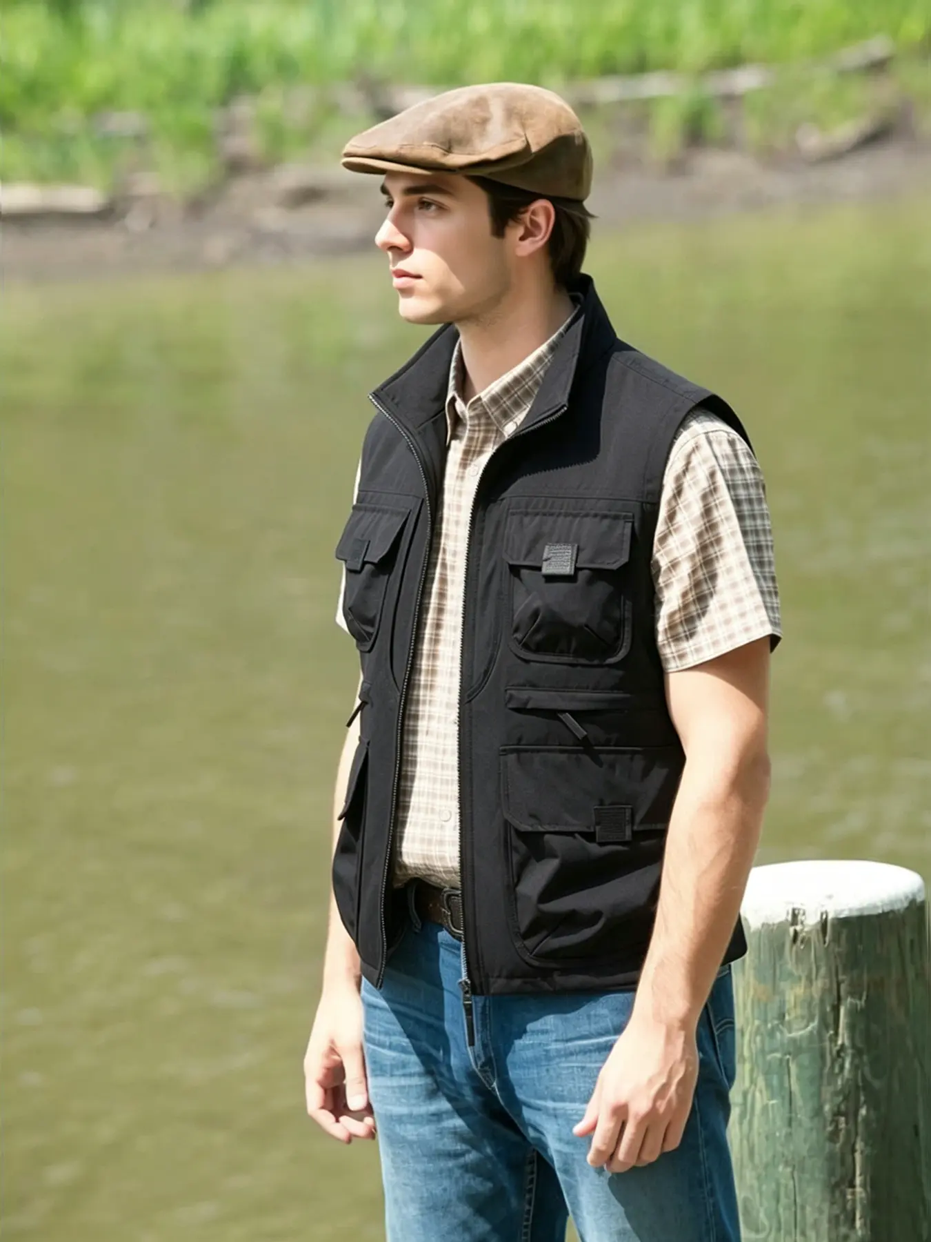 Men's Tactical Outdoor Vest, Multi-Color Mesh-Lined Sleeveless Jacket with Multiple Pockets, Sweat-Wicking Pull-On for Fishing & Work, Stylish, Casual