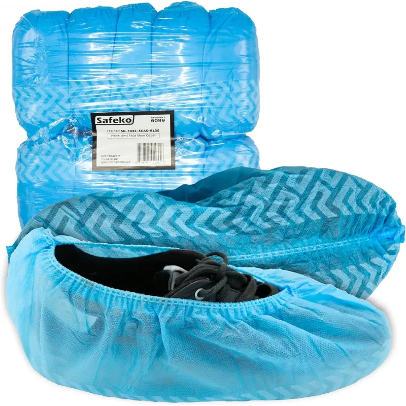 Premium Disposable Boot & Shoe Covers Booties, Durable, Non-Slip,, Recyclable Protectors, Fits Shoes - Blue - Pack of 100 (50 Pairs)
