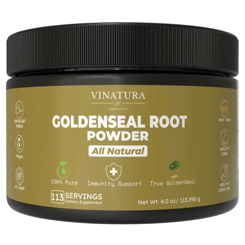 VINATURA Goldenseal Root Powder - 4 oz, 113 Servings *USA Made & Tested* Pure Natural Goldenseal Root Powder Dietary Supplement  & Edible