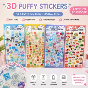 4pcs 3D Embossed Stickers, Crystal Shiny Cute Cartoon Stickers, DIY Craft Supplies, Phone Case Decor, Notebook Decoration, Water Bottle Sticker