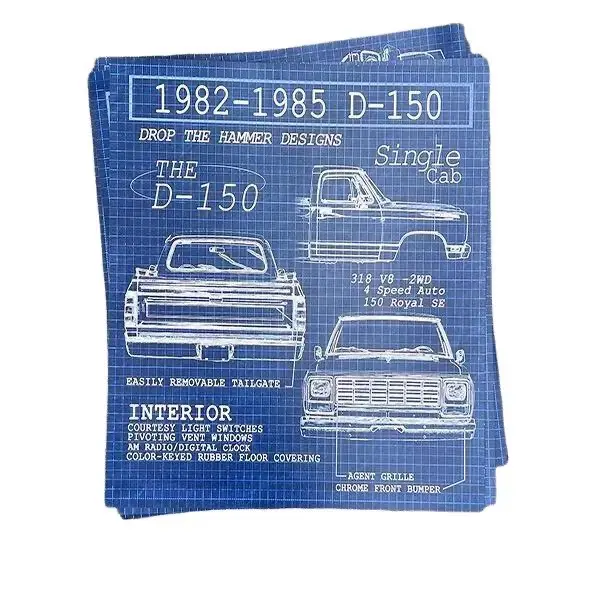 Car / Truck Blueprint Poster 12x12in Matte Wall Garage Art Decoration for Automotive Enthusiasts No Frame