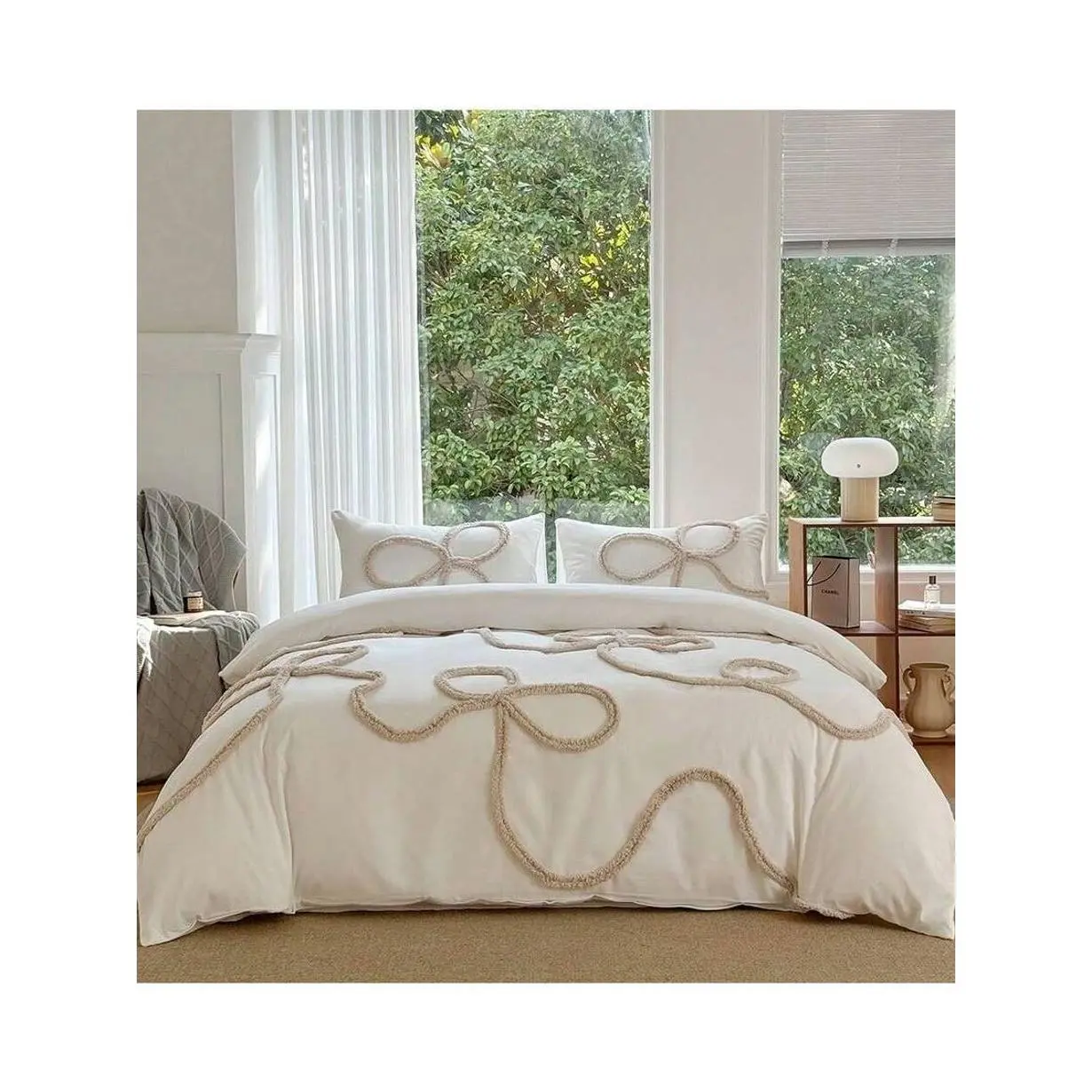 3PCS Floral Embroidered Duvet Cover Set, Soft 100% Polyester Bedding Set with 2 Pillowcases, Breathable All-Season Bedroom Decor
